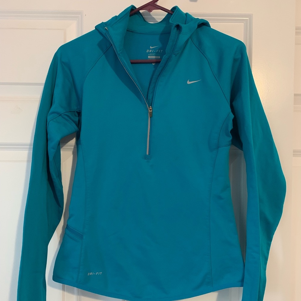 Nike Dry-Fit Long Sleeve Hooded Blue Running Top